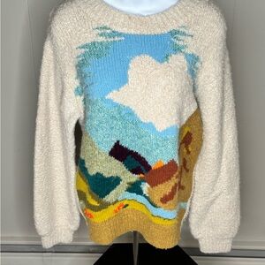 Anthropologie Cream and Multicolor Scenic Sweater. Medium